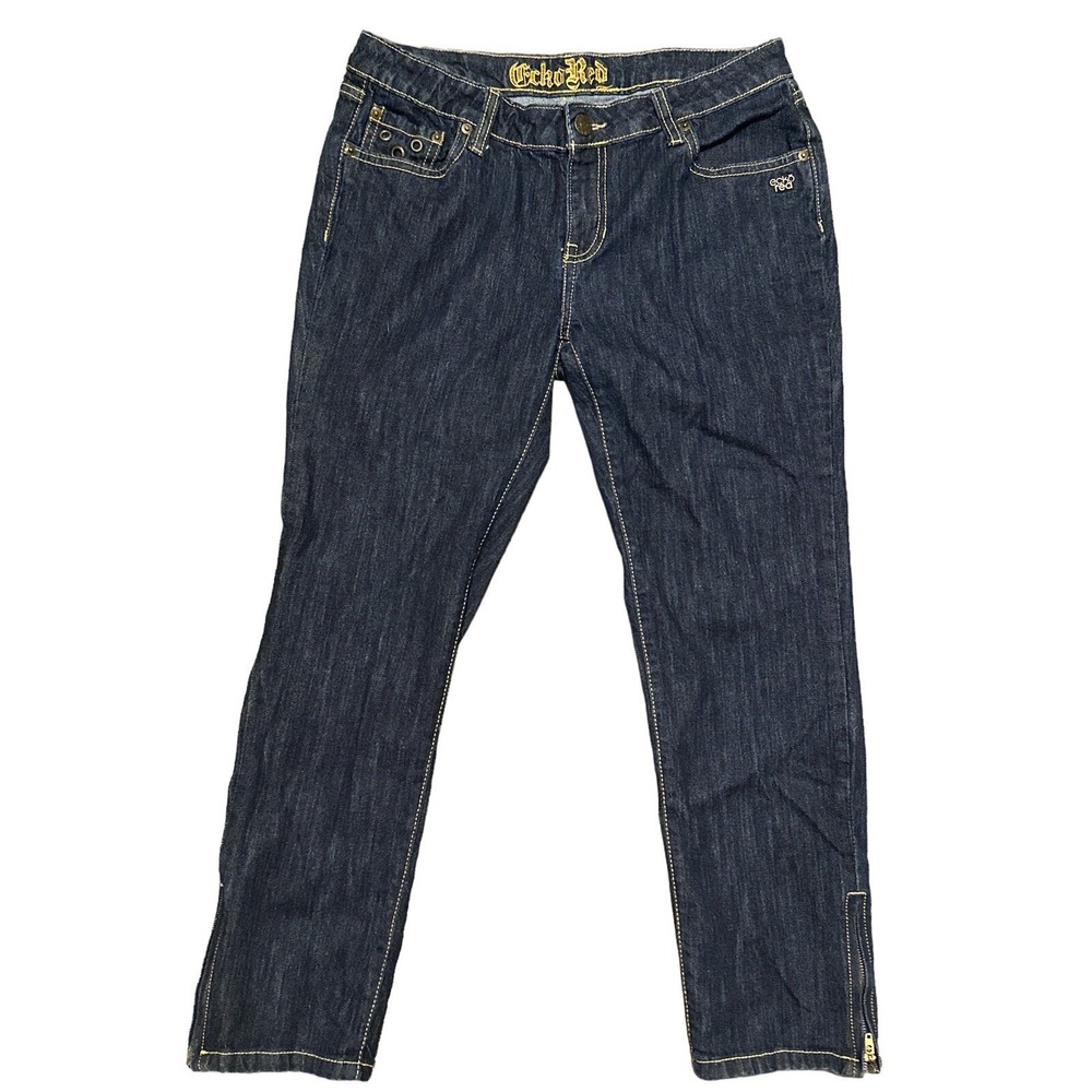 Ecko Red Womens Jeans With Heart,Cross,Crossbones‎ Ankle Zip Size 13 RN # 93536